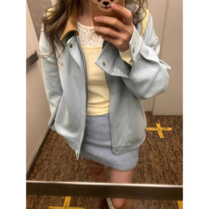 【有货】粉色翻领拼接外套男女款春秋美式复古夹克8143HH-特P68,男装夹克,星座1007（原301D）