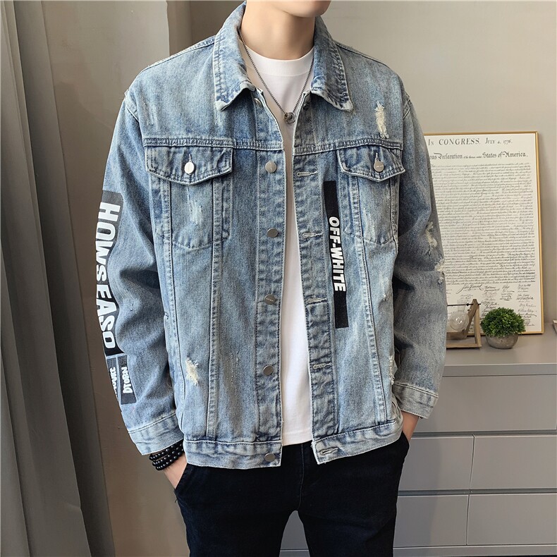 JK302-P90-现货店主风牛仔夹克肥仔量足破洞印花大码,男装夹克,星座103A