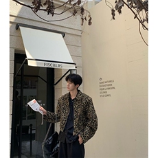 欧美风豹纹水洗牛仔外套男翻领设计感短款宽松复古夹克JK8218，男装夹克，星座1116A（原606A-3）