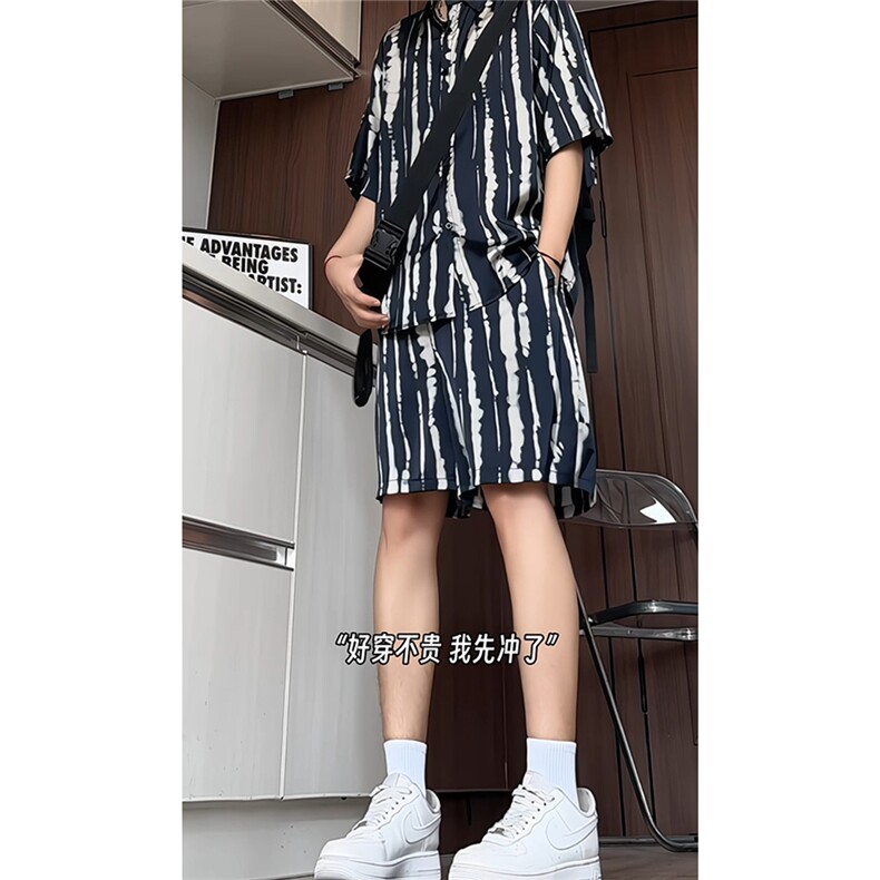 1短袖衬衫男+短裤潮流休闲套装男M-5XL大码TZ78719P50控98模特图,男装牛仔裤,星座226-2