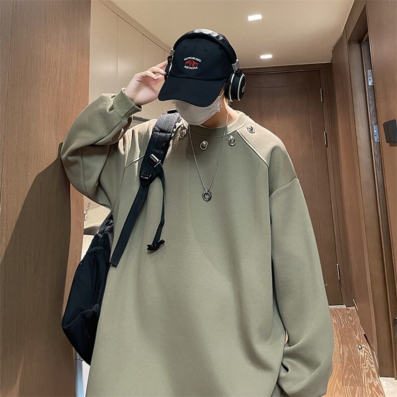 现货复古oversize垫肩酒红色圆领卫衣男女铆钉设计感小众，男装卫衣，星座218-1（原230）