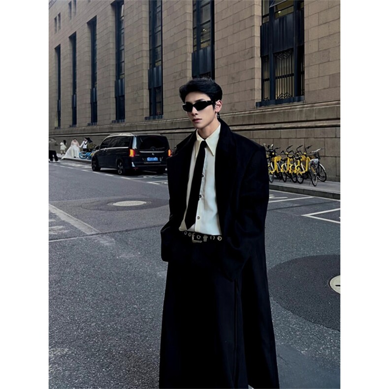 现货超长款秋冬韩版毛呢大衣宽松高级感潮流外套DY0030加绒P128，男装毛呢大衣，星座1004（原星座815-3）