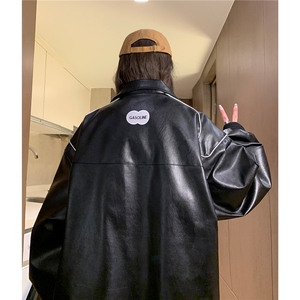 中性风春装新款 潮街头机车服元素印花宽松外套潮ins D241-P108图片
