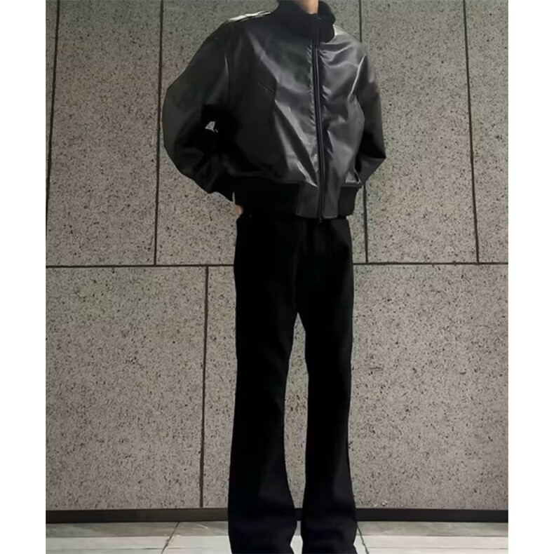 网图春季常规PU皮外套cleanfit廓形飞行员夹克短款皮衣J2534-P80,男装夹克,星座1213