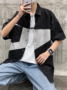 2021年春季新款拼接衬衫女宽松落肩港风衬衫男DS-C407-CS304-P35图片