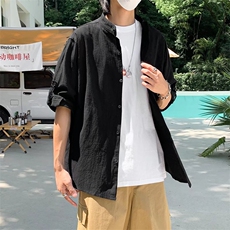 七分短袖衬衫男士棉麻外套韩版潮流夏季薄款休闲7衬衣服男装帅气，男装衬衫，星座601-2