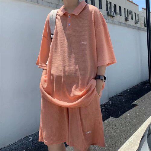 套装男短袖POLO衫上衣港风2021夏季新款五分裤潮流ins帅W808-P42，男装休闲套装，星座412-2
