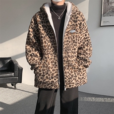 豹纹羊羔毛拉链设计连帽保暖休闲棉衣A071-5014-P118，男装棉衣，电商A071