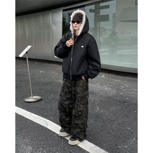 冬季美式复古座山雕棉服外套男女连帽工装加厚夹克M90899-p118图片