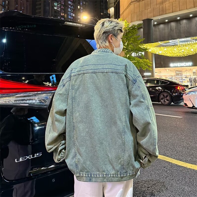 美式复古做旧宽松休闲夹克男上衣2024春秋情侣装牛仔外套2177,男装夹克,星座506
