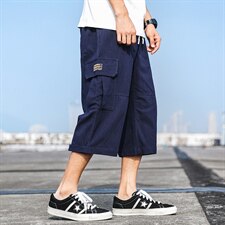 2021夏季新款日系大码亚麻休闲裤魔术贴中裤男七分裤K373-P35，男装休闲裤，电商A001