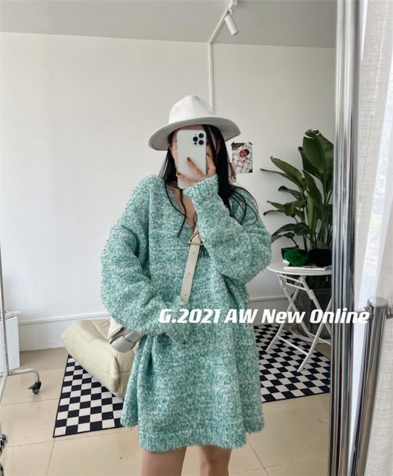 V领颗粒感针织毛衣均码爆，女装针织衫/毛衣，G