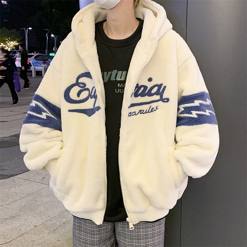 秋季ins潮情侣休闲卫衣美式复古爱心刺绣抽绳连帽开衫 W6391-P58图片