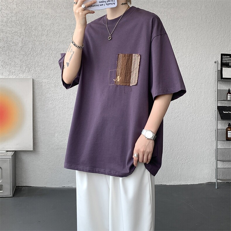 8XL-M高品质纯棉美式复古宽松简约百搭学院风短袖T恤上衣男DX343,男装T恤,电商D206-1