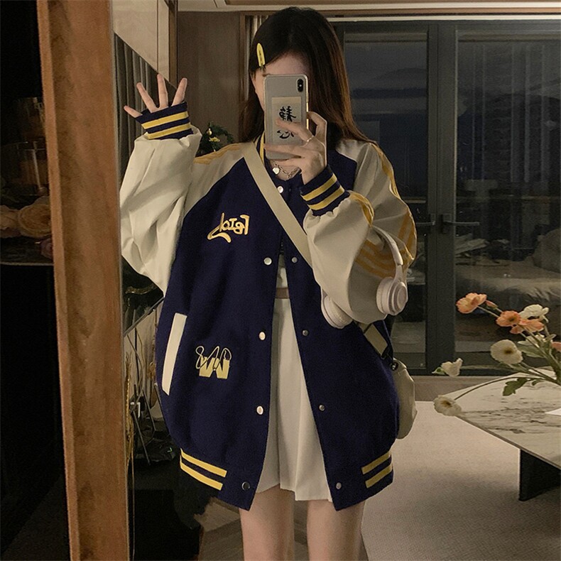 A329-P105复古条纹撞色棒球服美式潮宽松春季新款外套夹克,男装夹克,星座911