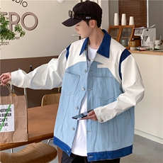 拼接牛仔夹克秋季男外套oversize高级情侣工装bf上衣JK08511-P70，男装夹克，星座308B-1