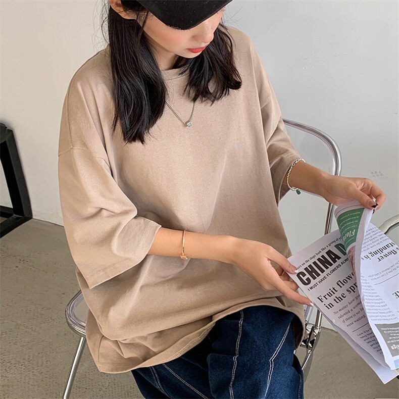DF292TP16情侣款纯色内搭五分袖男女夏季宽松纯棉圆领短袖T恤,男装T恤,电商A102