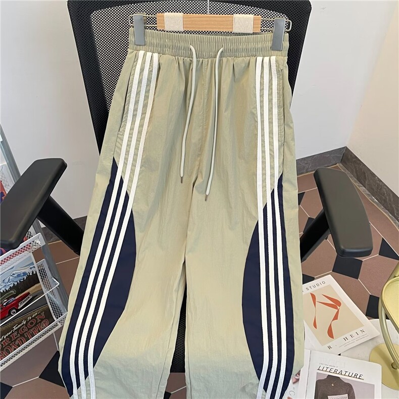 男士冲锋裤子美式速干条纹运动裤潮流ins宽松休闲长裤DK22/P40,男装休闲裤,星座506