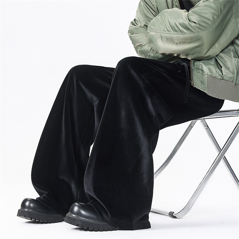8XL-M加绒美拉德宽松金丝绒阔腿裤垂感拖地裤K993P55加绒65控78,男装卫衣,电商D206-1