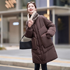 现货2023冬季新款拼接加厚中长款羽绒服女白鸭绒防寒外套，女装羽绒服，仟媚宠