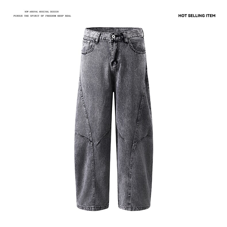 美式复古弯刀牛仔裤男女春夏款拼接设计感阔腿长裤潮N934-P55,男装牛仔裤,星座308B-1