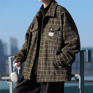 秋冬季痞帅复古格子外套男士款帅气潮宽松休闲夹克毛呢双层 W9293图片