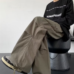 休闲裤男款春季潮流ins痞帅直筒裤潮牌宽松搭扣卷边裤子图片