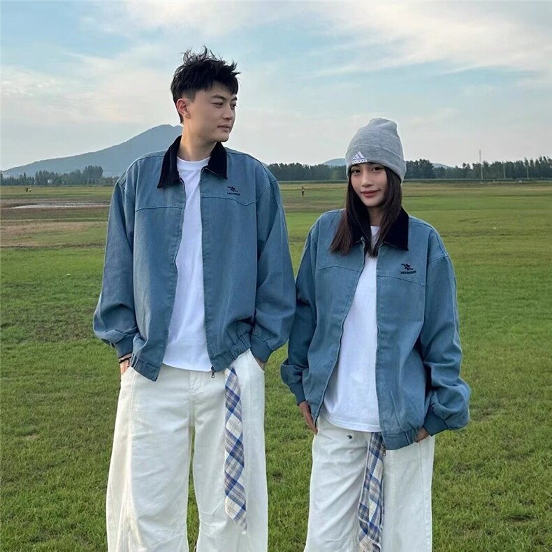 美式2025春秋冬季慵懒帆布夹克外套男女潮流宽松复古潮牌工装上衣图片