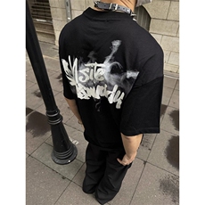 复古烟雾模糊字母设计短袖T恤男女款式夏季运动休闲ins上衣TX80，男装T恤，星座1116A（原606A-3）