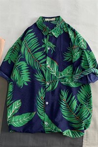 2021夏季新日系大码男港风沙滩情侣休闲短袖印花衬衫C3011-P35图片