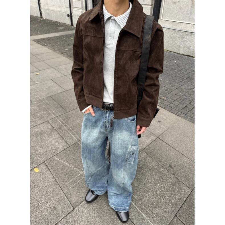 网图短款麂皮绒夹克秋季时尚外套1209-1-JK27-P78，男装夹克，星座1209-1