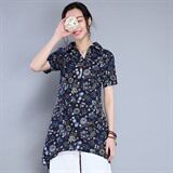 2021年夏季短袖中长款纽扣碎花原创设计气质简约衬衫，女装衬衫，丽影随形
