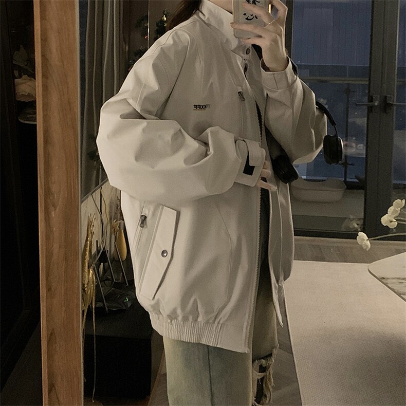 潮牌纽扣翻领工装夹克男女春季宽松百搭拉链外套C796-P100,男装夹克,星座911-2(原星座613-2）