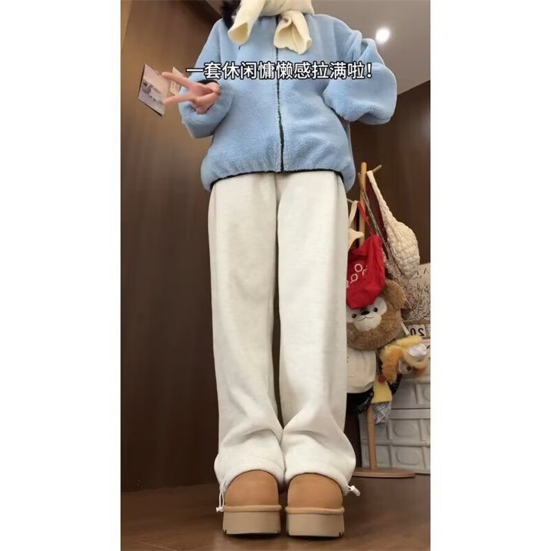潮流加绒裤男女秋冬新款垂感阔腿裤休闲保暖直筒裤LB45711-P40,男装棉衣,星座1008