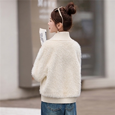 DLM8653冬季新款休闲针织大翻领皮毛一体90白鸭绒内胆百搭外套，女装羽绒服，朵莱米