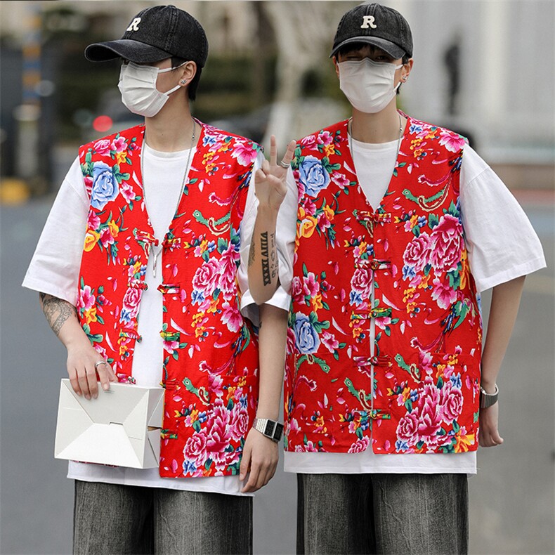 MJ03大花休闲男士风盘扣马甲大码花坎肩团队服喜庆婚礼服潮男,男装背心/马甲,星座115A(原星座507）