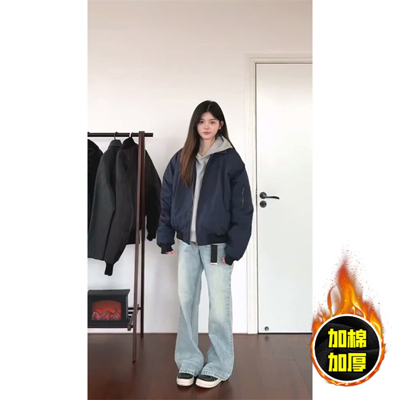 现货秋冬季美拉德立领飞行立领夹克boxy棉衣美式高街加厚加棉外套,男装夹克,电商A486-1