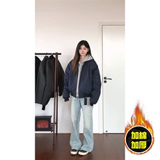 现货秋冬季美拉德立领飞行立领夹克boxy棉衣美式高街加厚加棉外套，男装夹克，电商A486-1