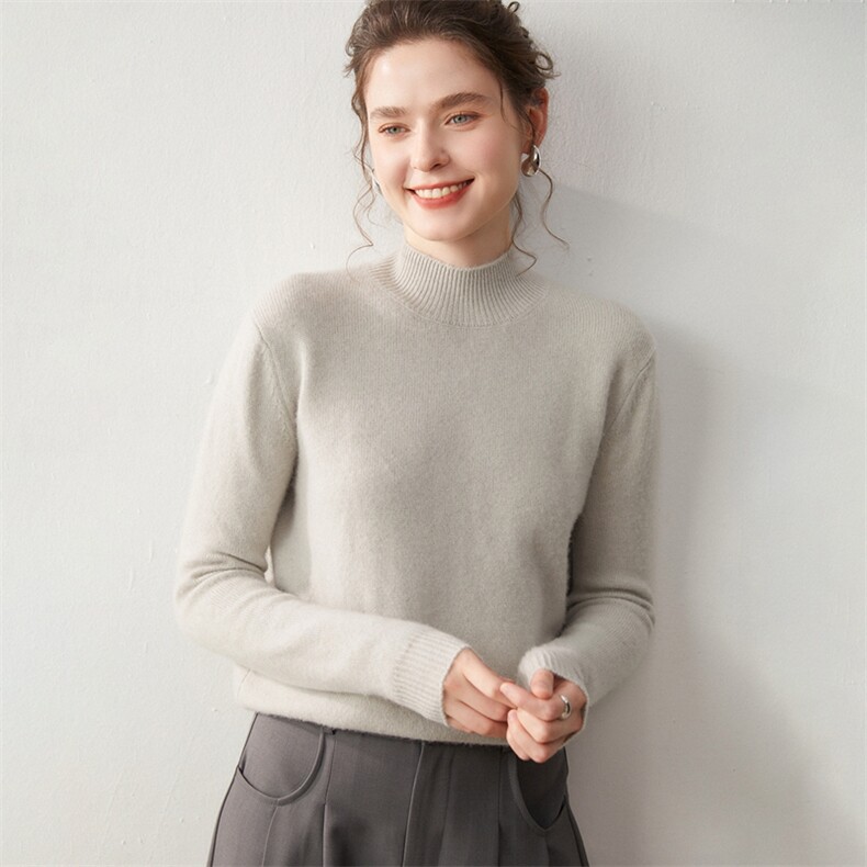 2025年秋季常规款长袖套头半高正肩舒适时尚百搭通勤，女装针织衫/毛衣，宛咚羊绒