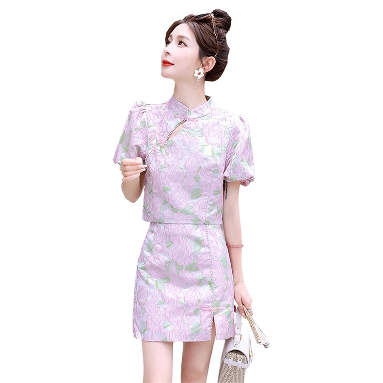 夏季新款2025女装质感高级感新中式旗袍两件套裙子,女装套装/套裙,韩蜜菓