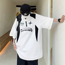 现货2023冰丝网眼短袖Polo衫男日系宽松翻领半拉链T恤T1144-P32，男装T恤，星座512-2