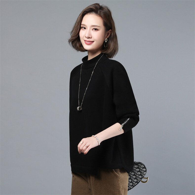 2022年秋季新款韩版加绒加厚半高领卫衣女长袖休闲打底衫女棉春秋图片