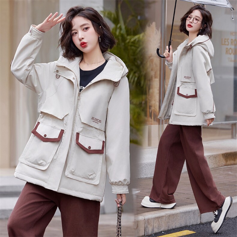 加绒保暖派克服棉衣女2024冬新款抽绳收腰显瘦中长款休闲棉服外套,女装棉衣/棉服,靓星雨