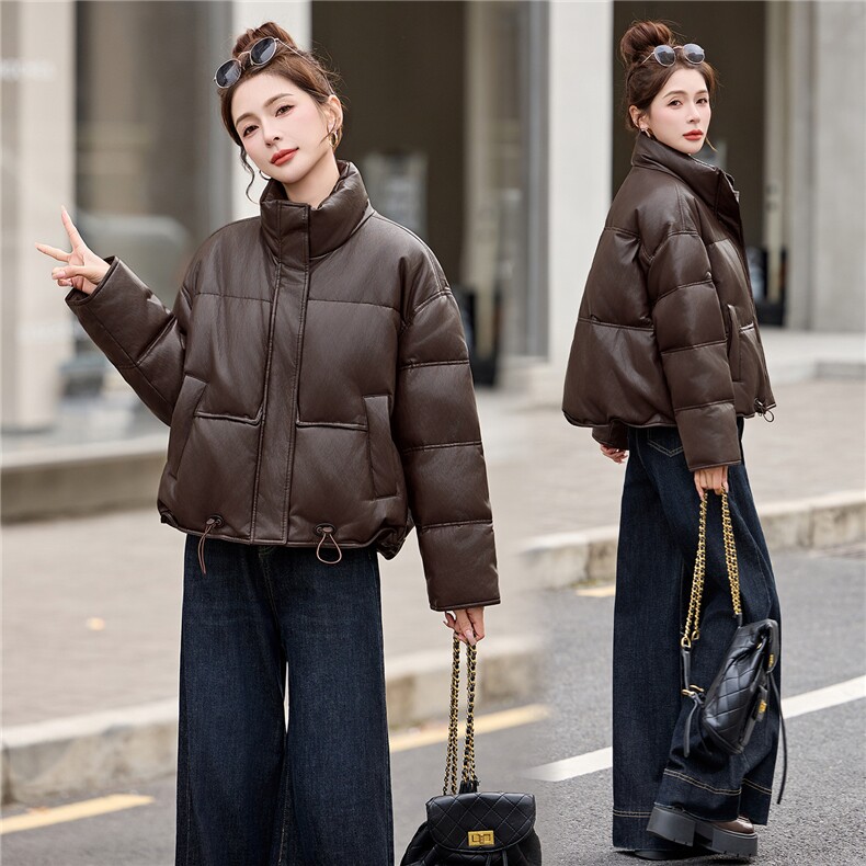 pu皮短款羽绒服女冬季2025新款小个子今年流行款加厚保暖外套立领,女装羽绒服,依万里