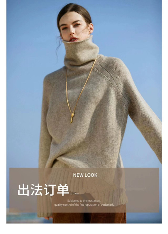 重磅加厚纯针织衫女士高领宽松秋冬高级感今年流行的高档针织毛衣图片