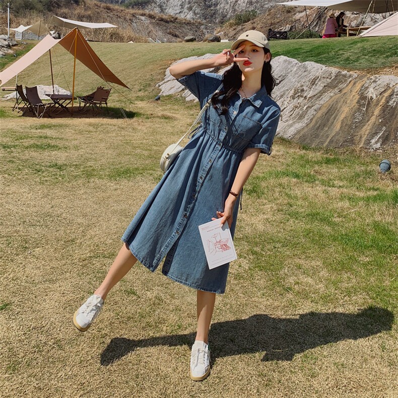 港风复古chic牛仔连衣裙女夏薄款2025新款小个子工装休闲衬衫裙子,女装连衣裙,浙宝285（原212）