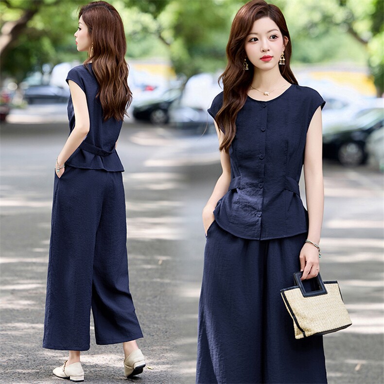 天丝醋酸套装女2025超火爆款夏季新款气质高级感阔腿裤两件套装，女装套装/套裙，姿衣坊