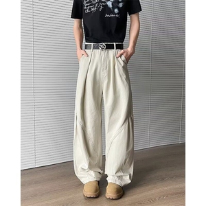 YR0139-P48 美式复古米白色工装裤男高级感痞帅新款宽松休闲裤子图片