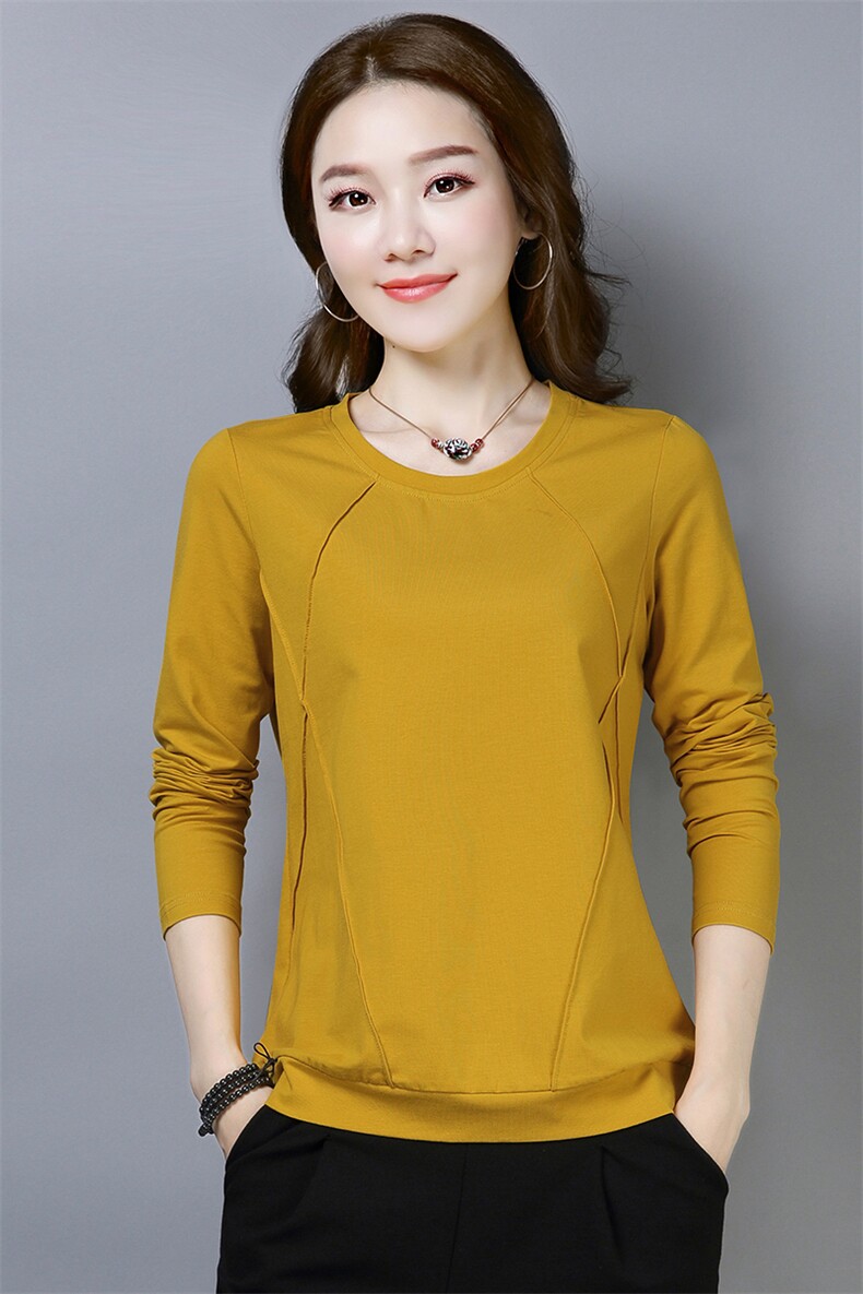 长袖T恤女2021新品时尚修身显瘦女式洋气上衣休闲打底衫,女装T恤,曼沙奕珂