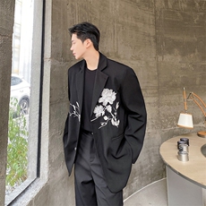 新款中式风西服潮流刺绣翻领男女西服绣花西服百搭125P130，男装西服，星座901-1（原C217）